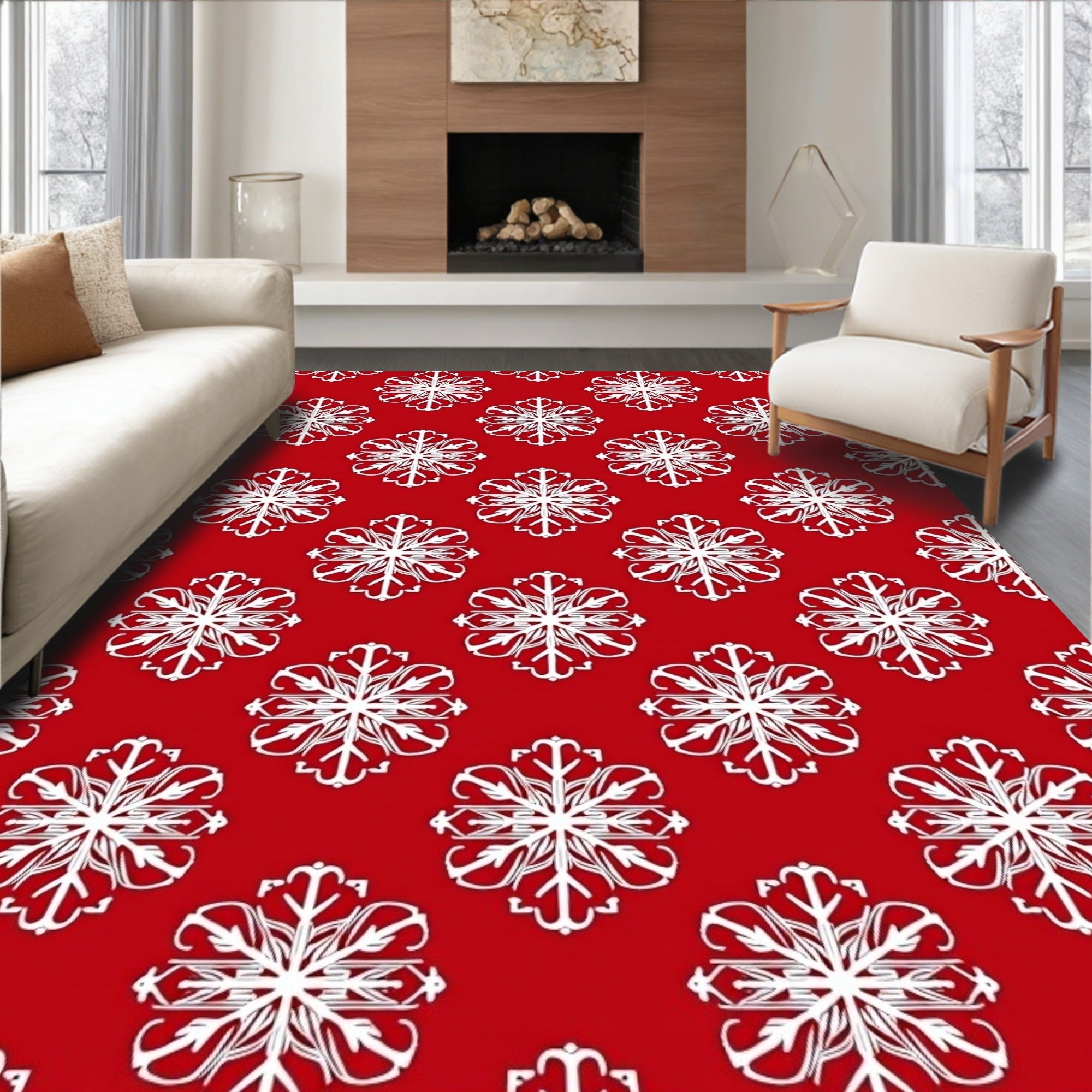 Classic Snowflake Holiday Pattern Rug