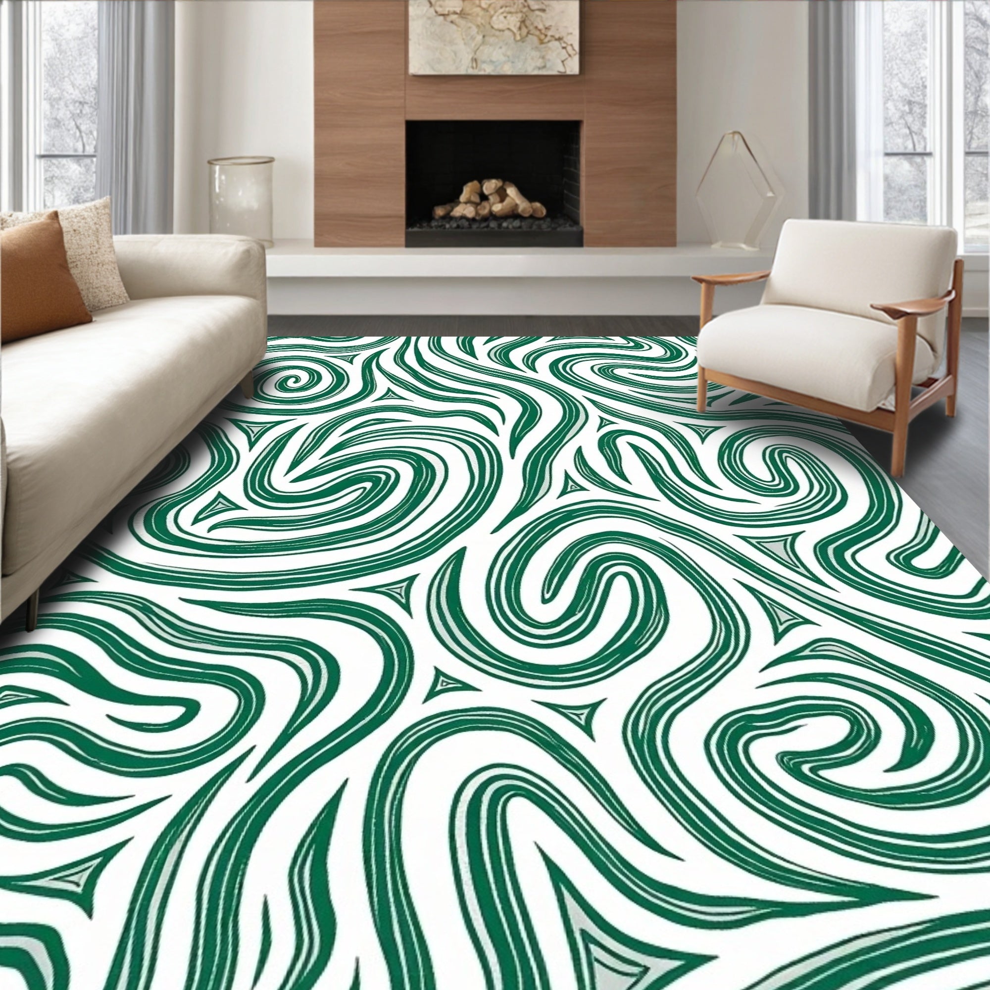 Abstract Swirling Green Pattern Design Rug