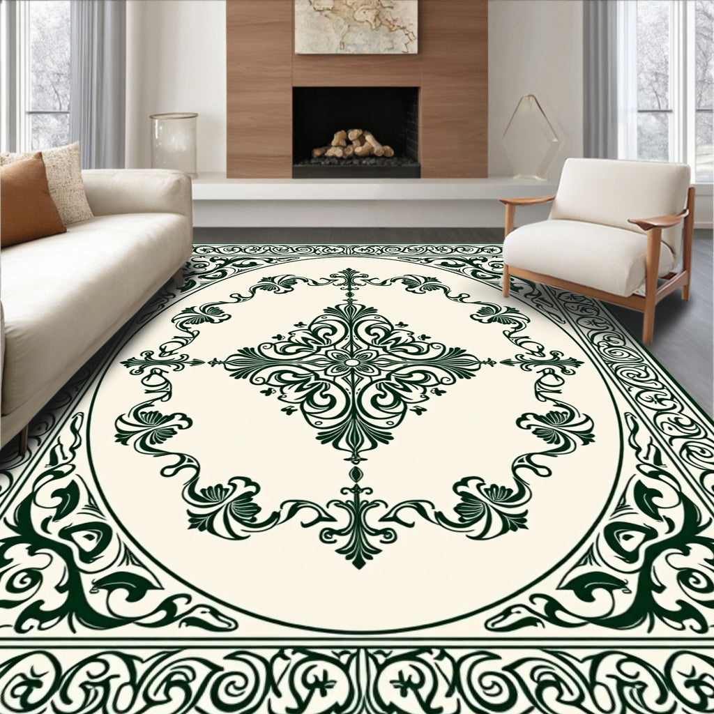 Elegant Scrollwork Floral Motif Rug