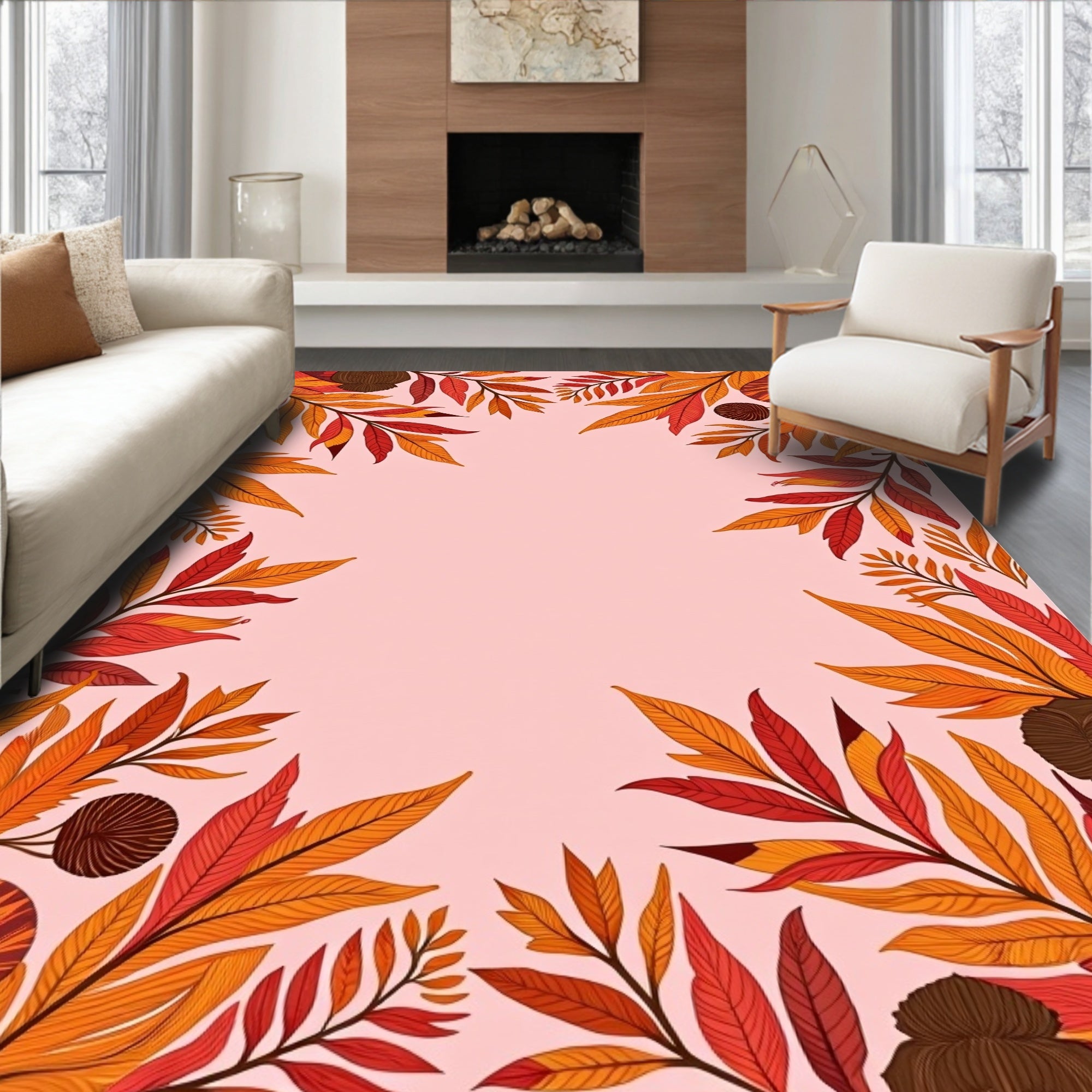 Autumn Leaves Floral Border Design Rug