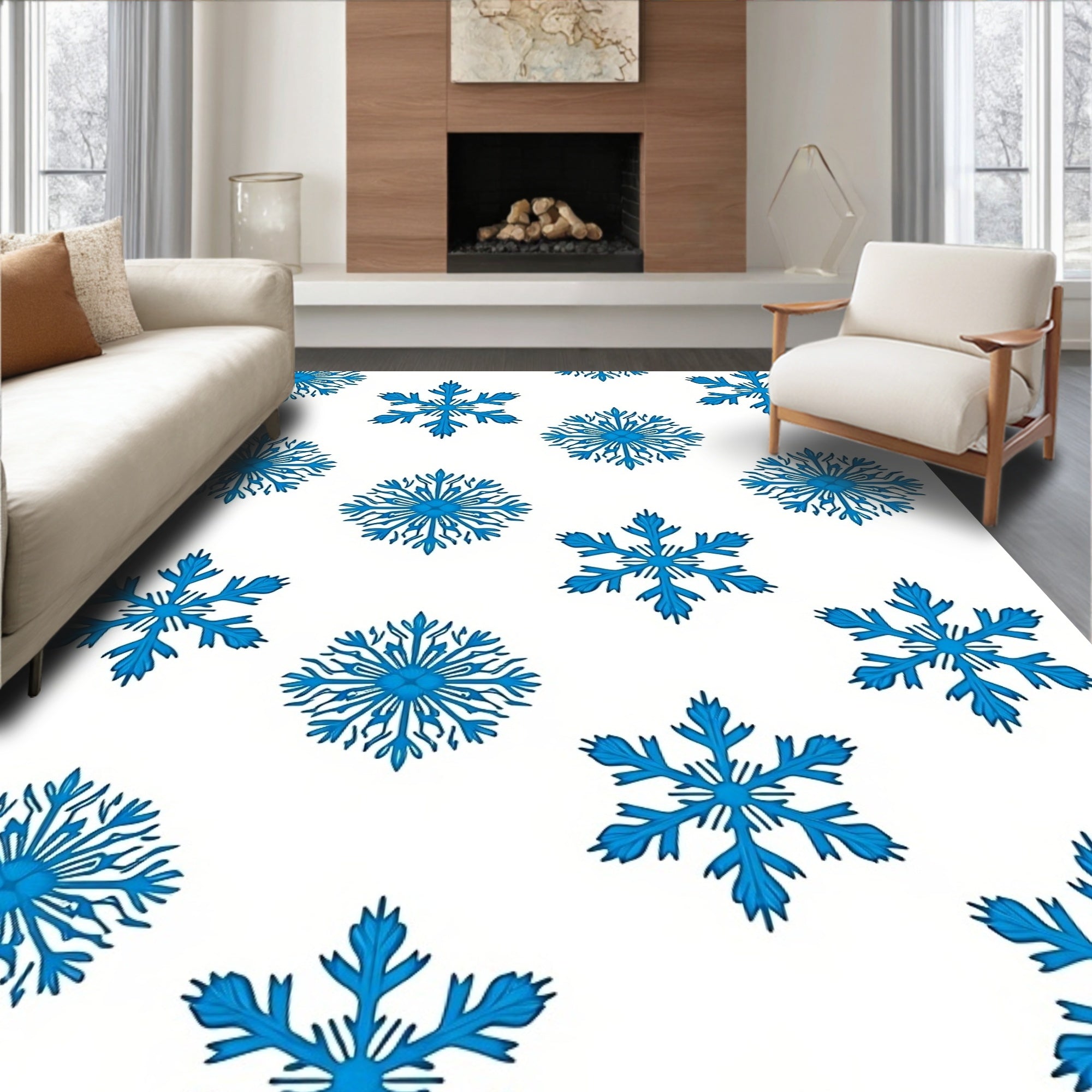 Blue Snowflake Scatter Rug