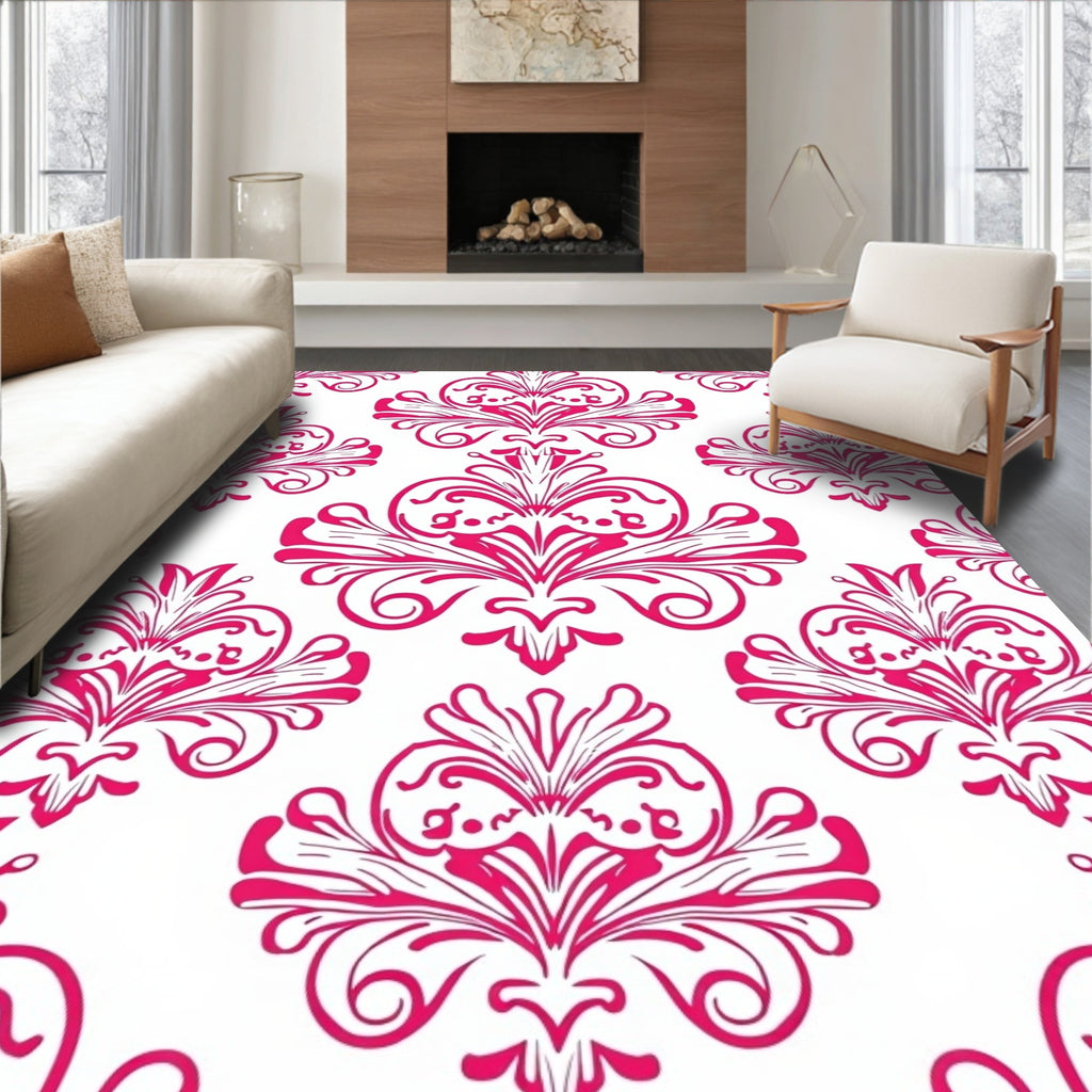 Fuchsia Baroque Floral Crest Rug