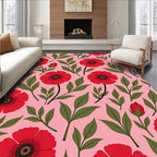 Red Floral Botanical Pattern Rug