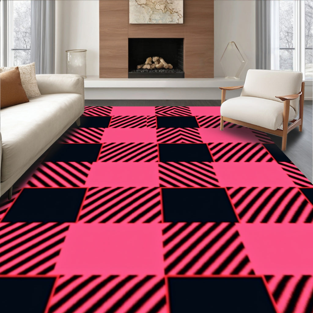 Pink Black Buffalo Check Pattern Rug