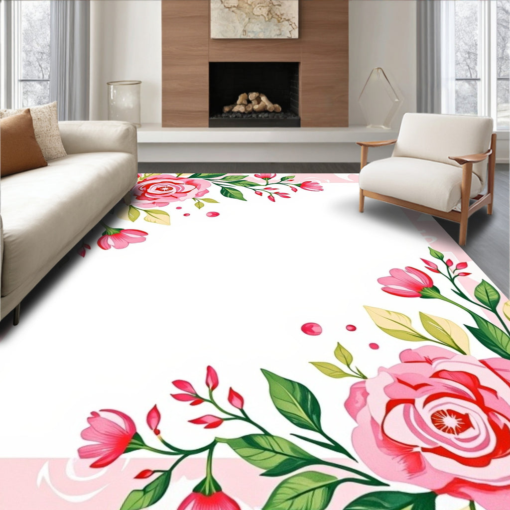 Pink Floral Garden Art Rug