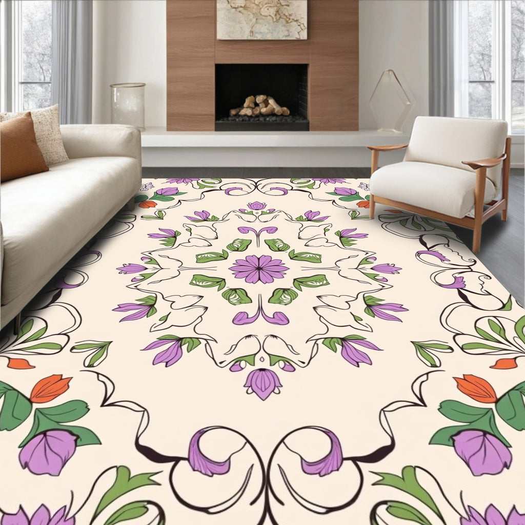 Floral Medallion Pattern With Purple Accents Rug
