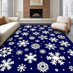 White Snowflakes on Deep Blue Background Rug