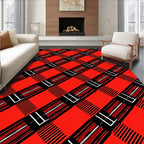 Bold Red Black Geometric Overlay Rug