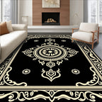 Bold Black Cream Medallion Design Rug