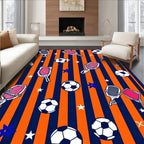 Sporty Objects On Striped Background Rug