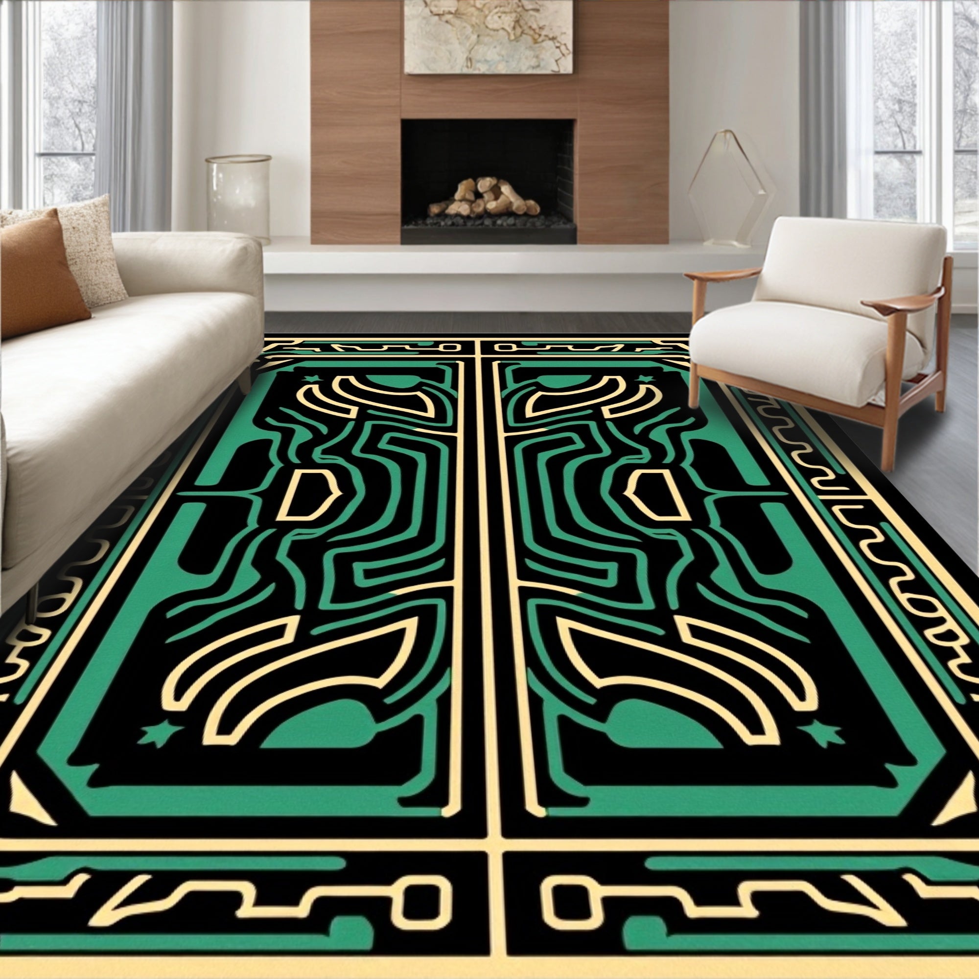 Emerald Gold Labyrinth Symmetry Rug