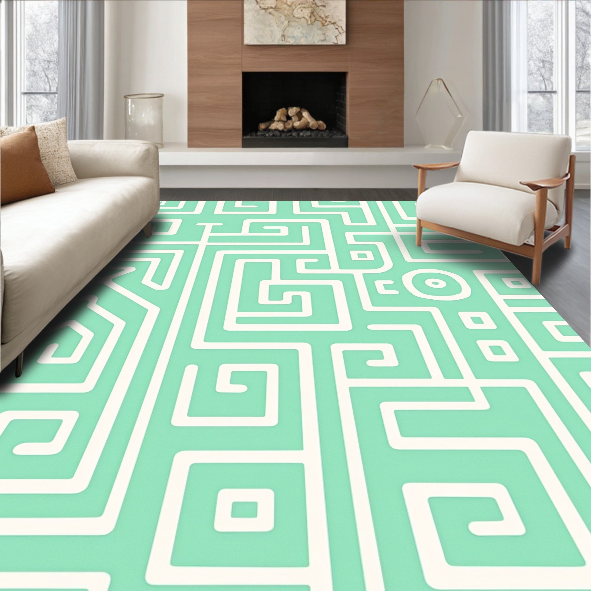 Abstract Geometric Maze Pattern Rug