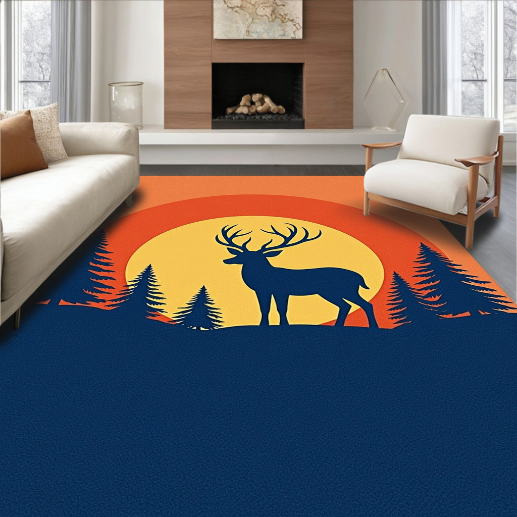 Sunset Forest Deer Silhouette Rug