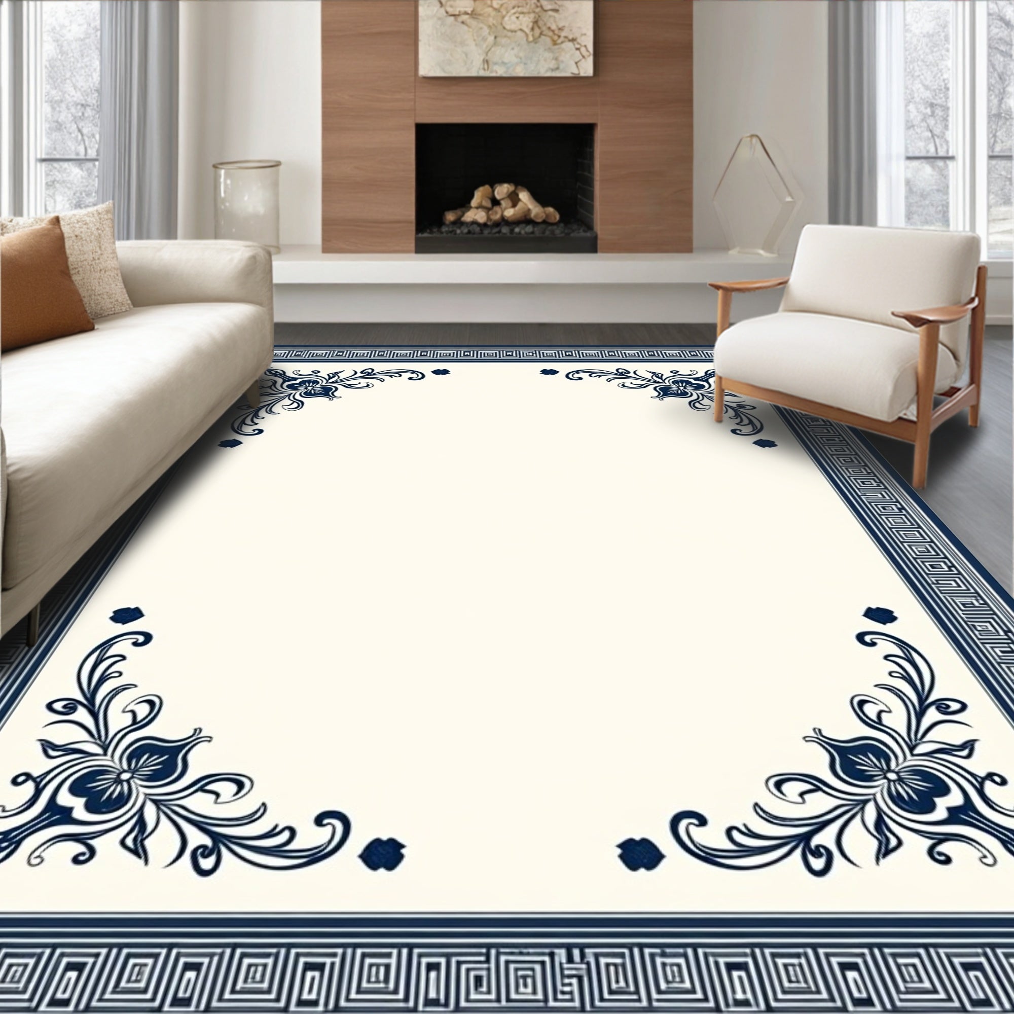 Classic Floral Border Design Rug