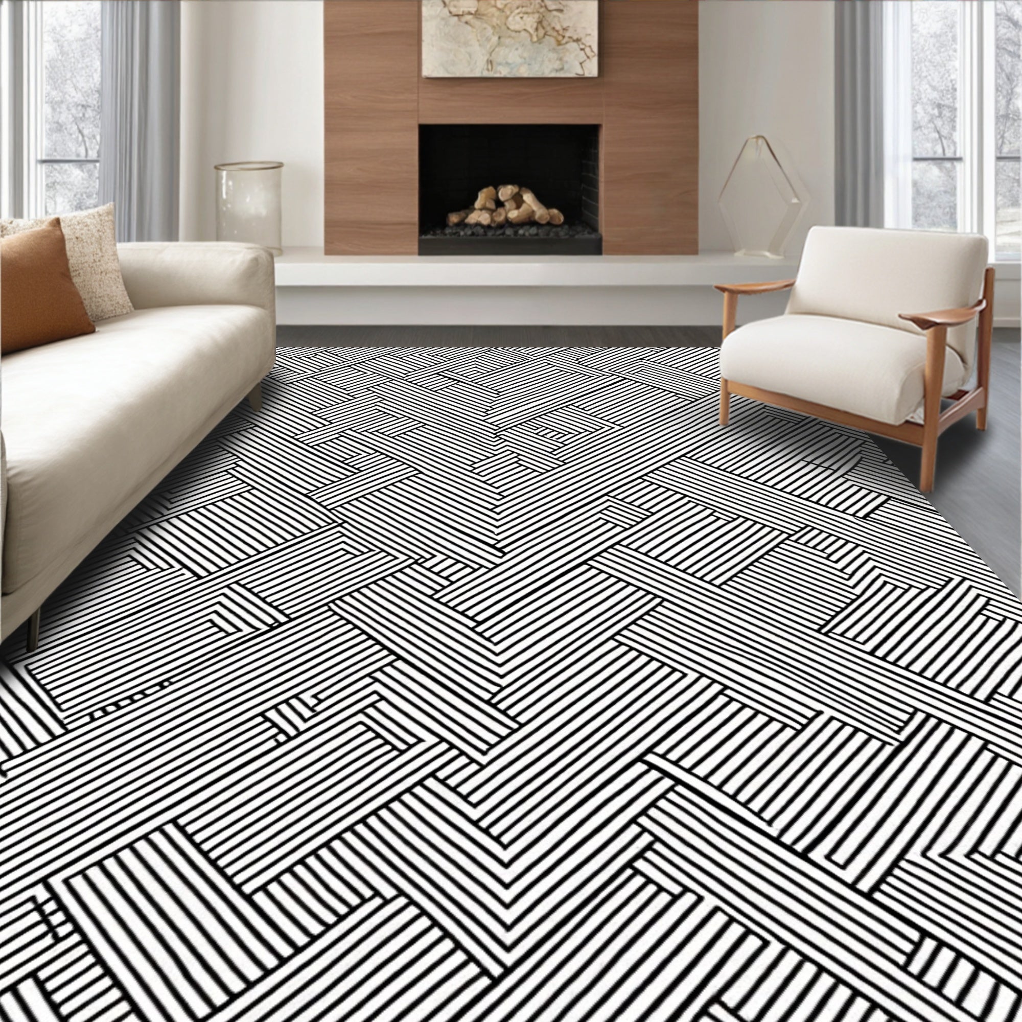 Bold Intersecting Lines Graphic Pattern Rug
