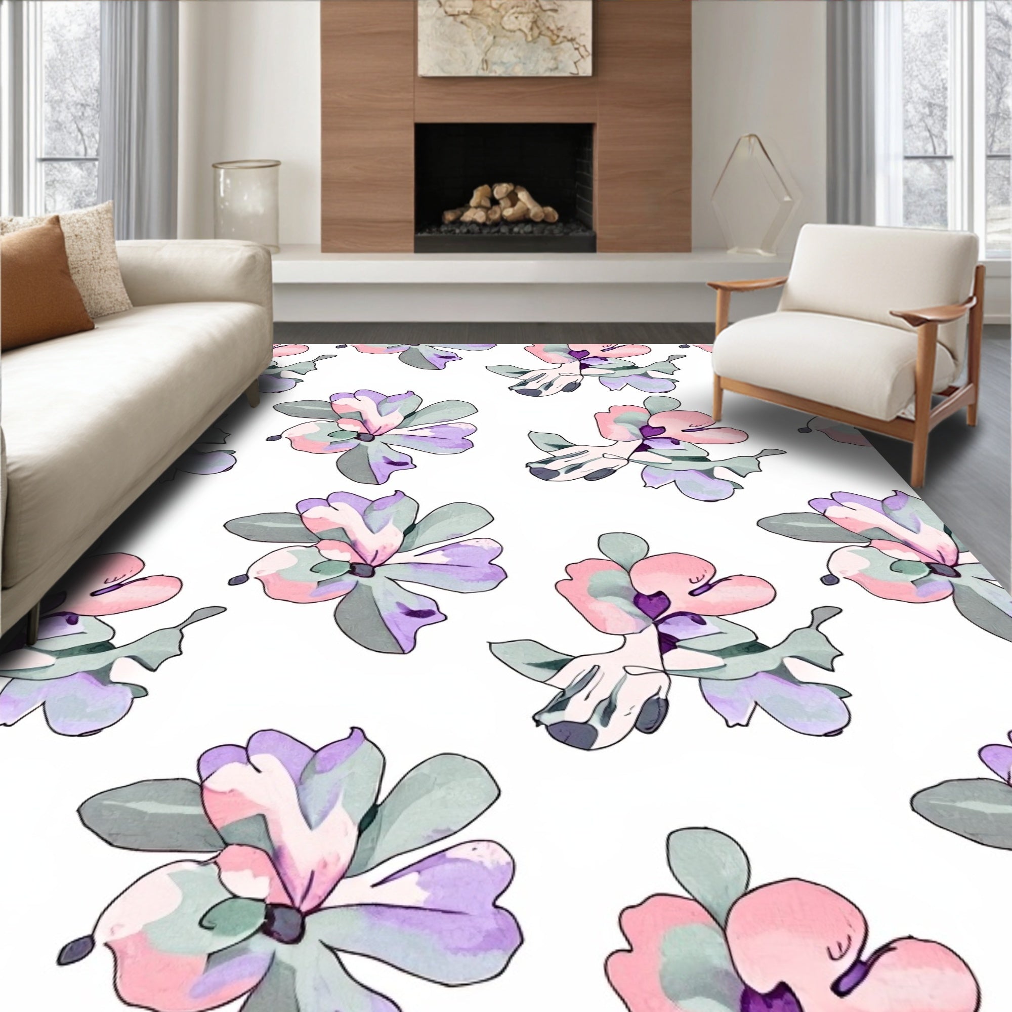 Pastel Floral Watercolor Design Rug