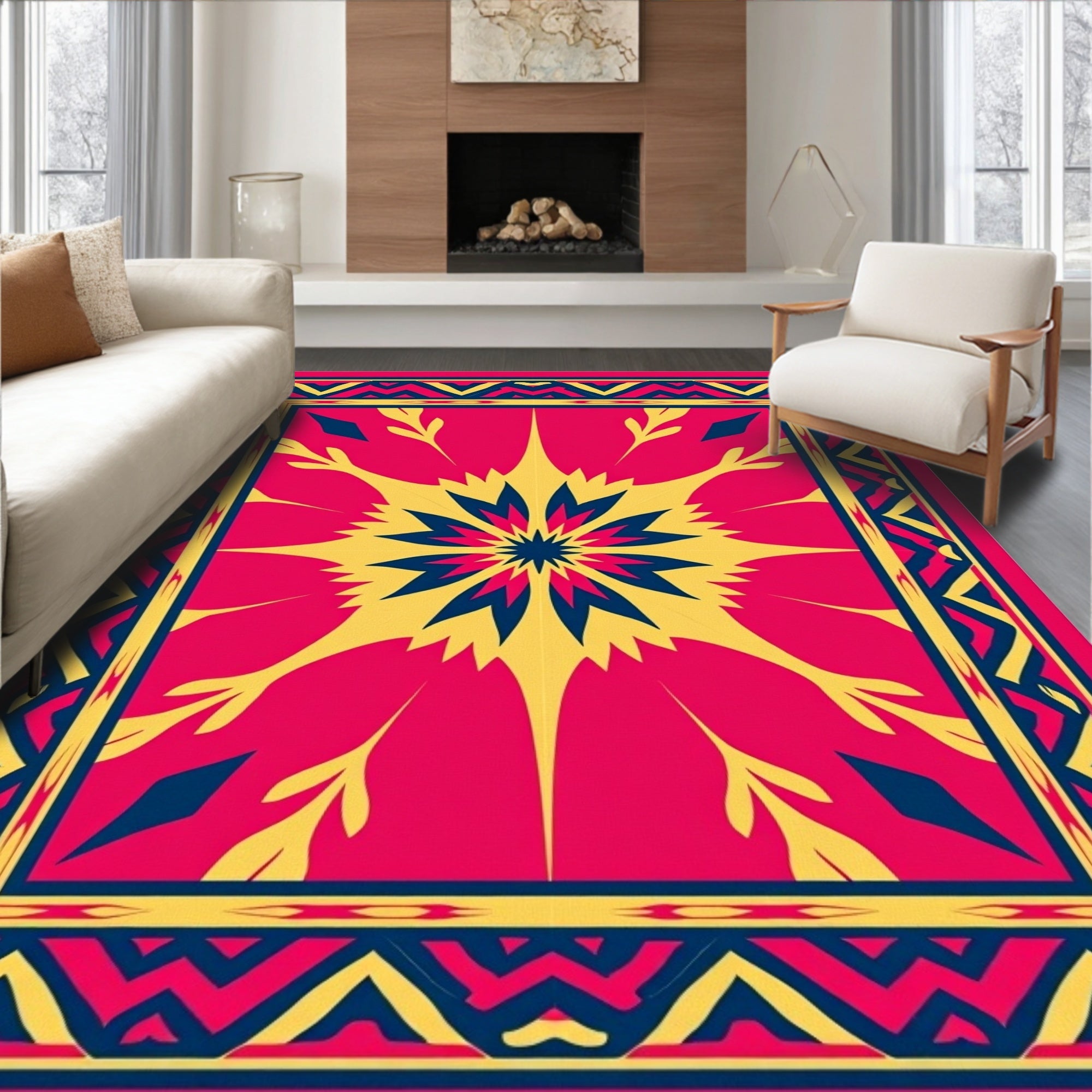 Geometric Sunburst Patterned Rug