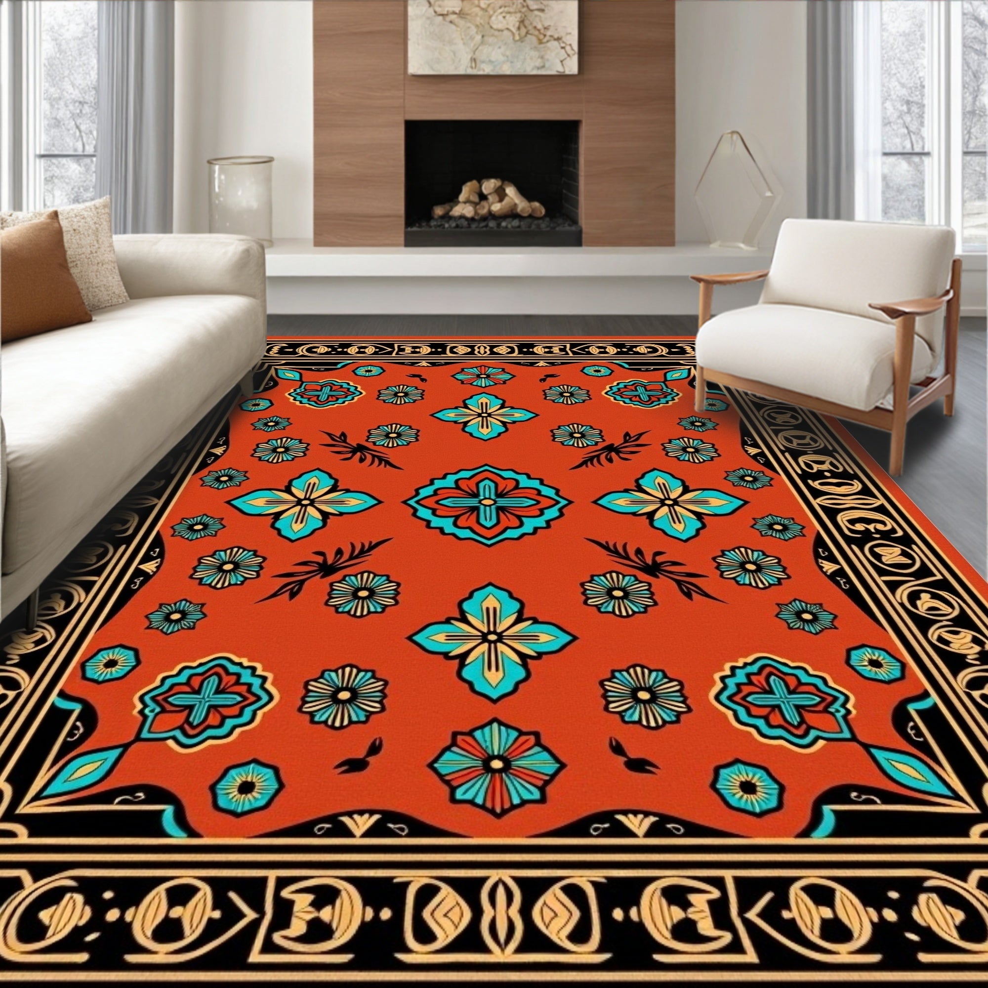 Bold Floral Abstract Tribal Rug