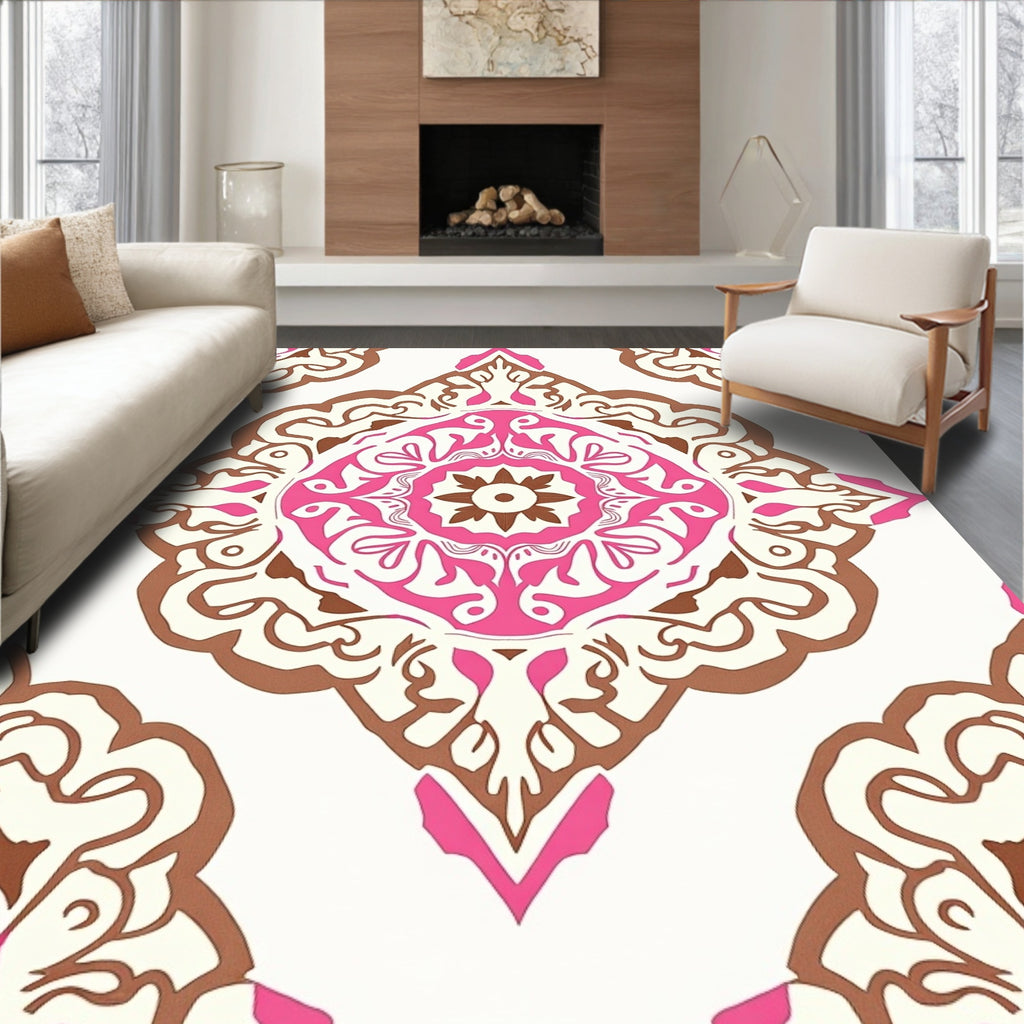Pink And Brown Floral Medallion Rug