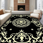 Ornate Black Pale Yellow Floral Rug