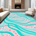 Whimsical Aqua Floral Swirl Pattern Rug