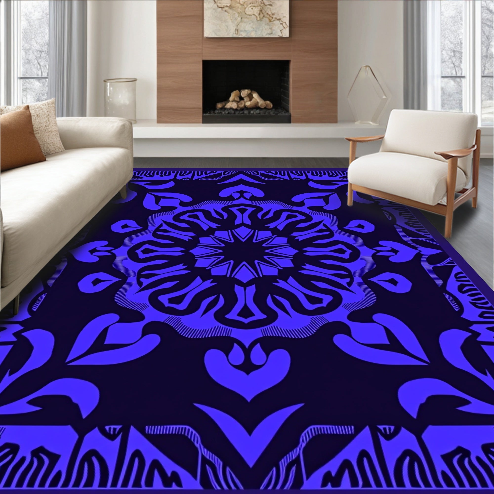 Bold Blue Mandala Pattern Rug