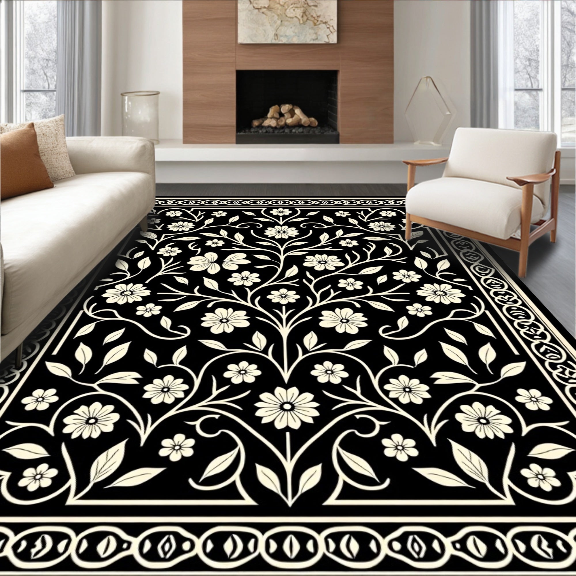 Classic Floral Vine Scrollwork Design Rug