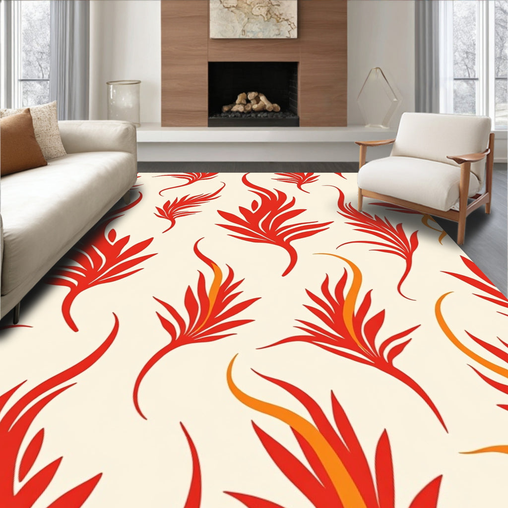 Flames Pattern On Cream Background Rug