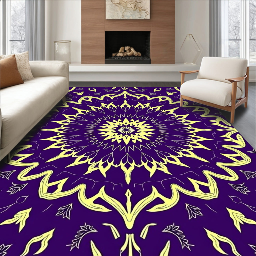 Mandala Style Yellow Purple Pattern Rug