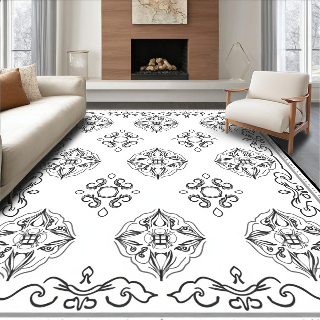 Intricate Scrollwork Floral Pattern Rug