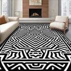 Black and White Abstract Geometric Maze Design Rug
