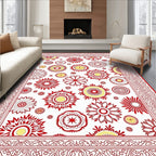 Red Floral Patterned Graphic Rug