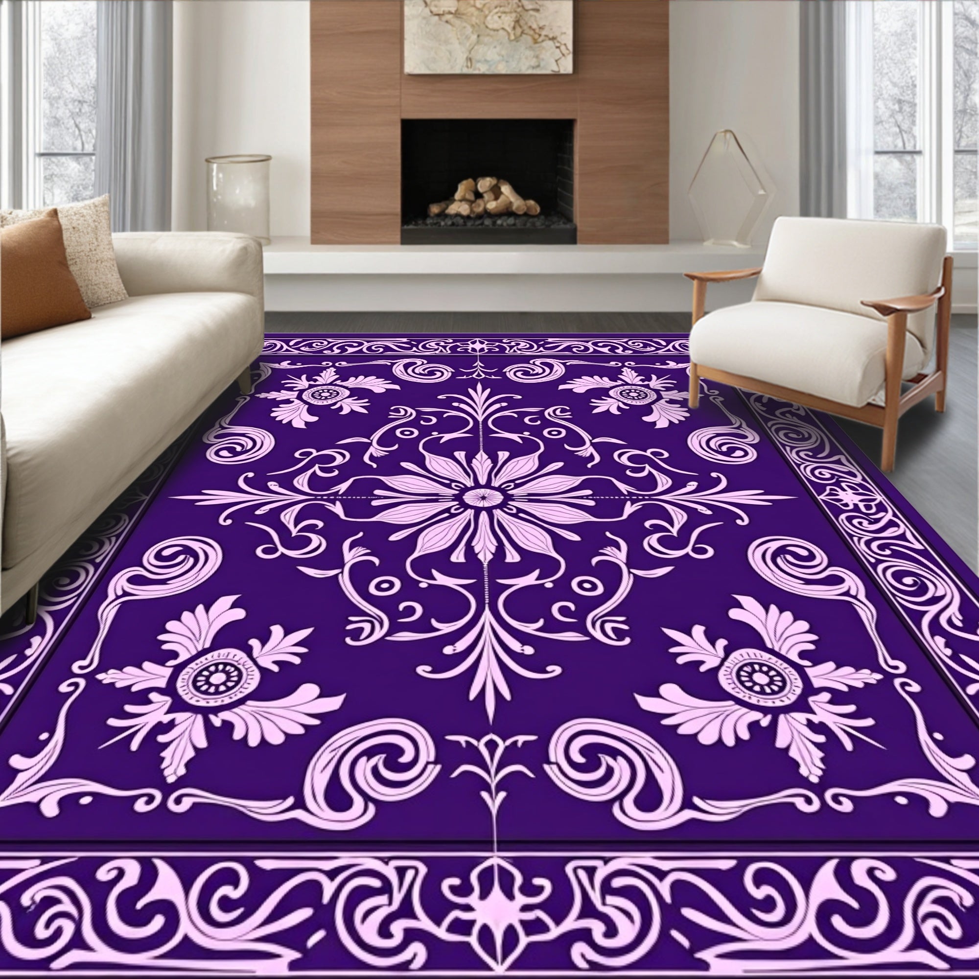 Classic Floral Scrollwork Indigo Pattern Rug