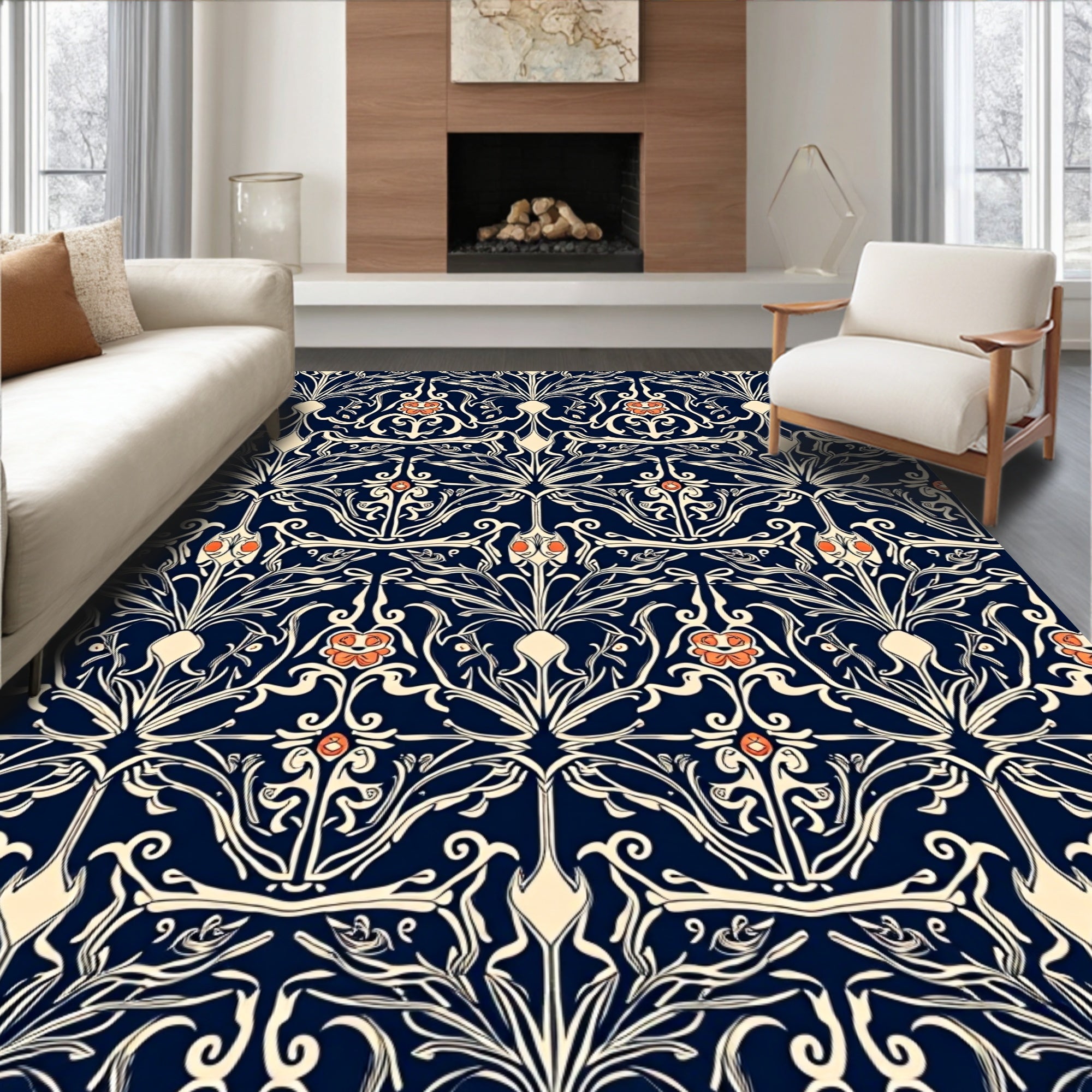 Art Nouveau Floral Dark Indigo Rug