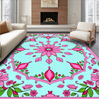 Pink Floral Medallion Mint Backdrop Rug
