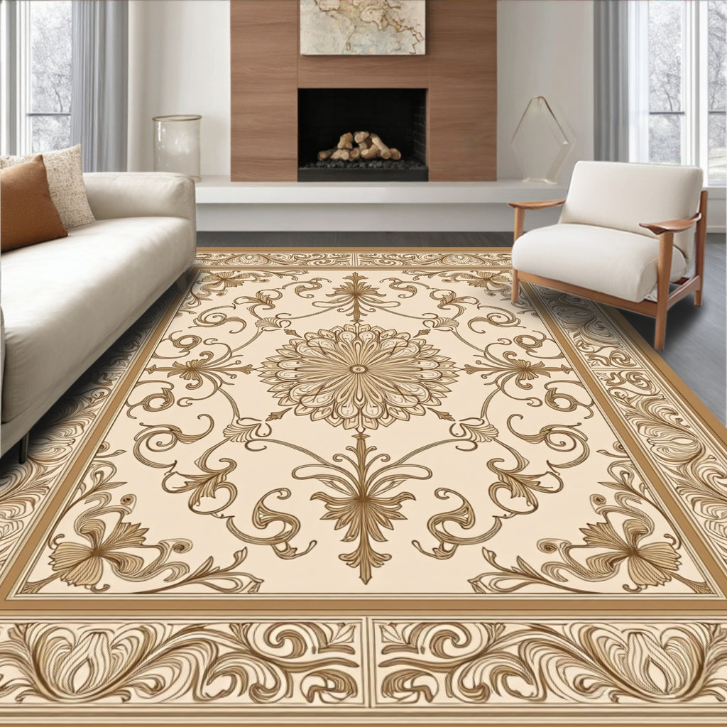 Ornamental Floral Medallion Scroll Design Rug