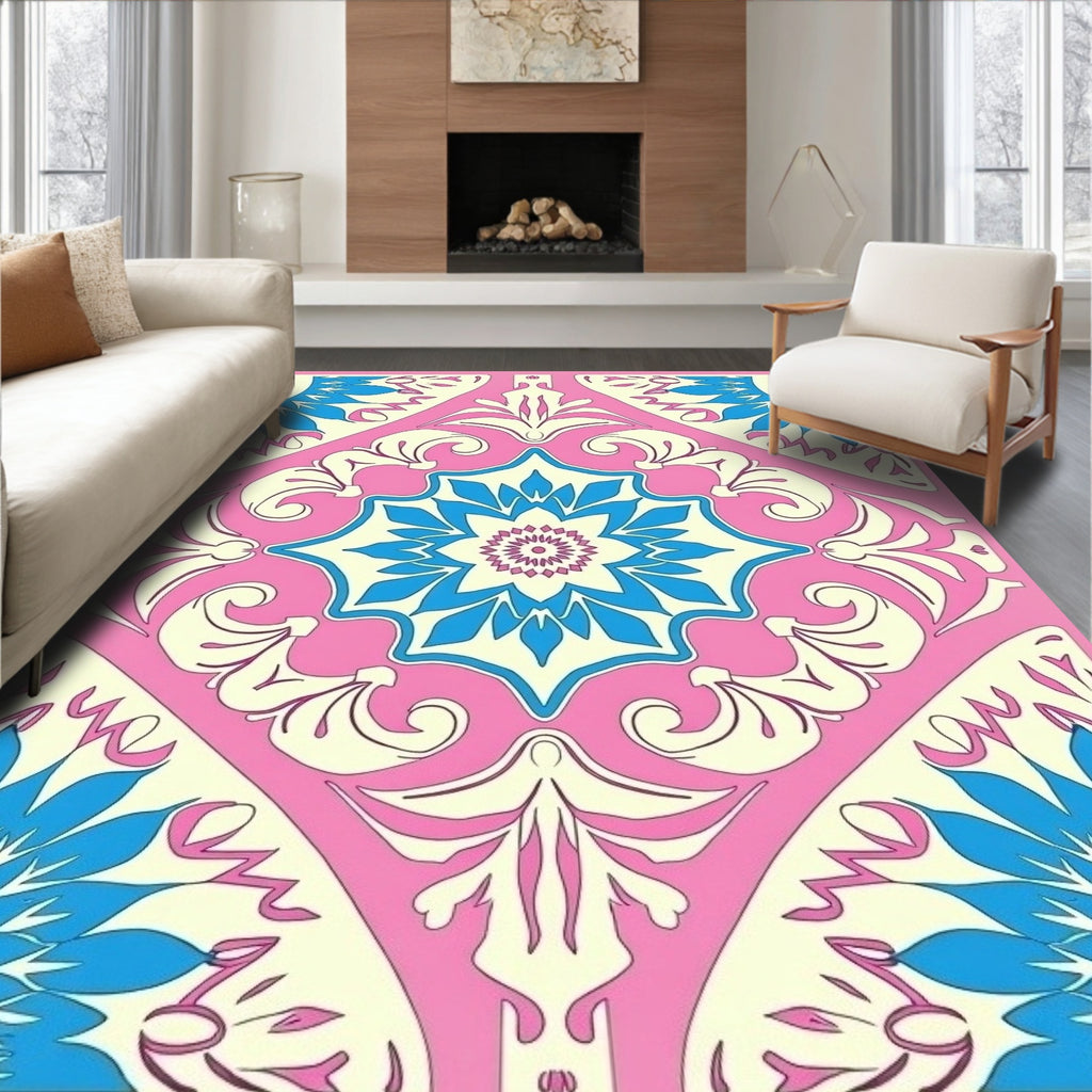 Vibrant Floral And Scrollwork Pattern Rug