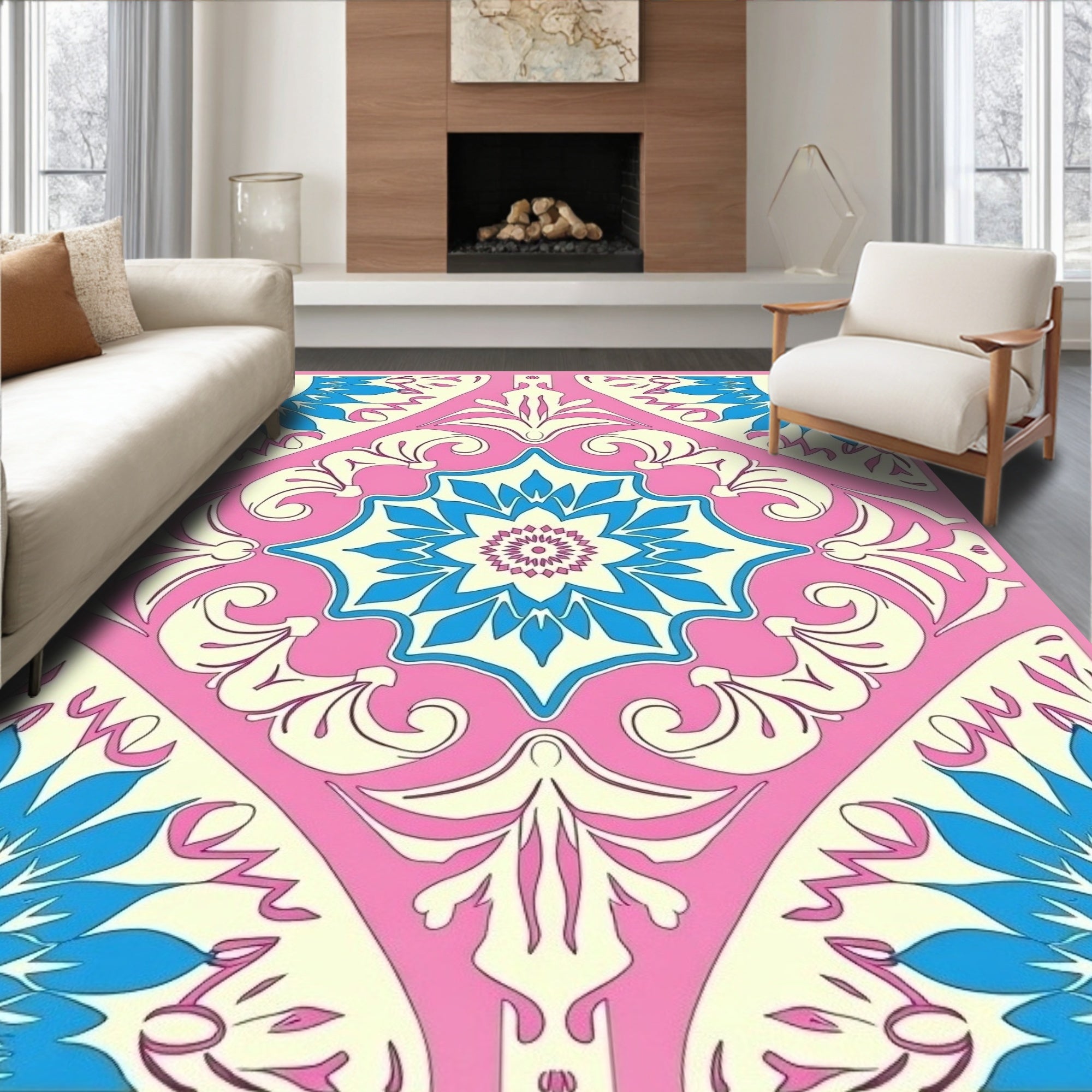 Vibrant Floral And Scrollwork Pattern Rug