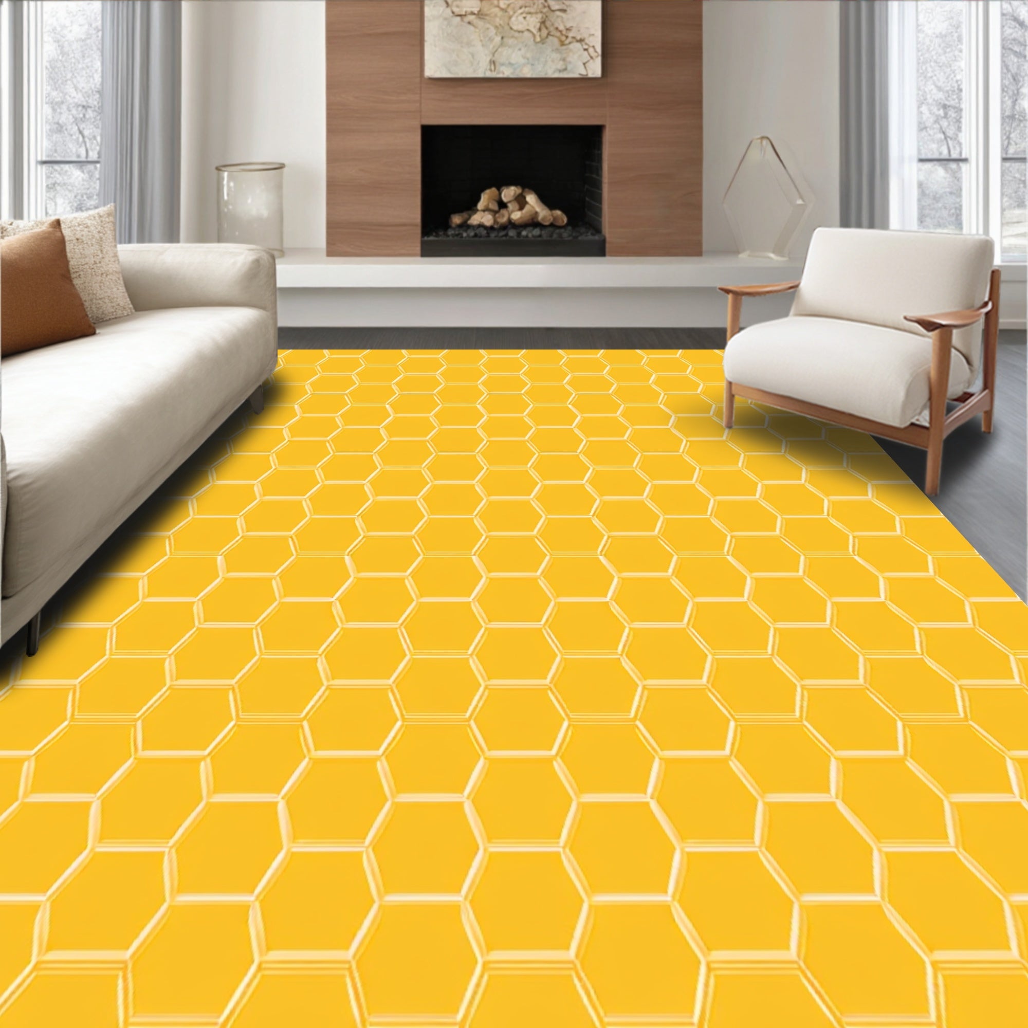 Geometric Honeycomb Pattern Rug