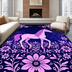 Enchanting Pink Horse Floral Design Rug
