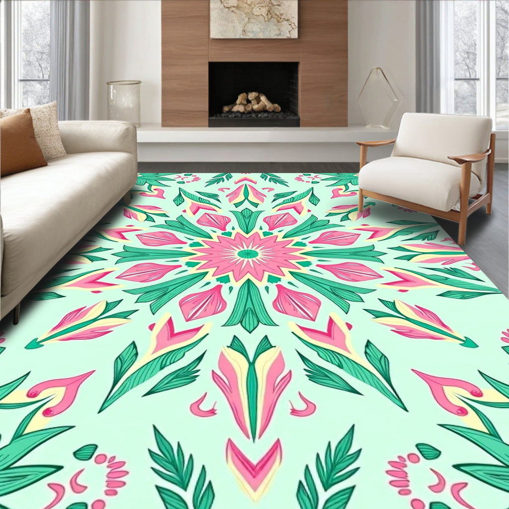 Mandala Floral Pattern with Pink Accents Rug