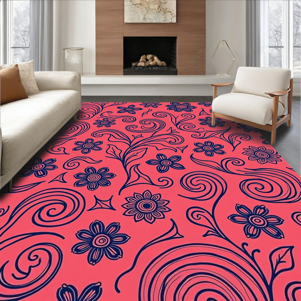 Coral Floral Swirl Pattern Rug