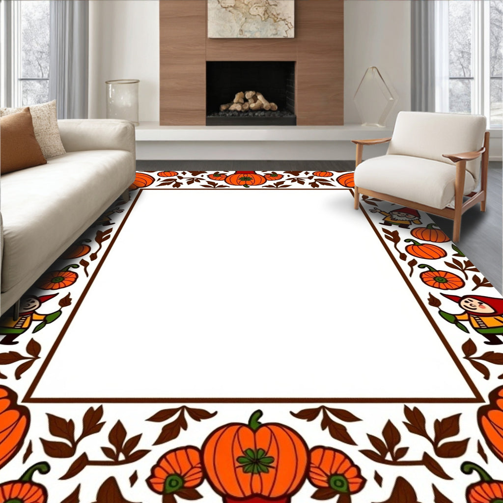 Orange Autumn Gnome Pumpkin Border Rug