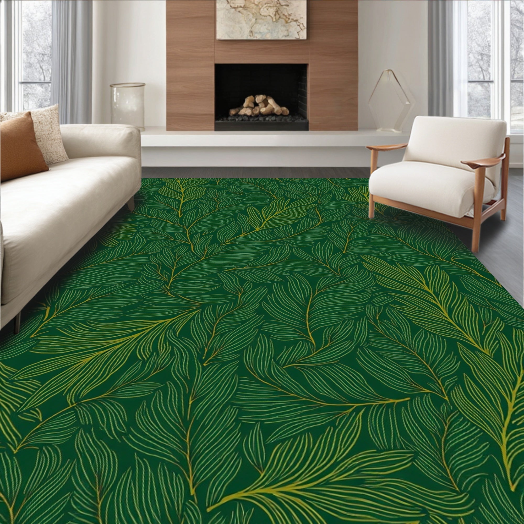 Emerald Leaf Pattern Lines Rug