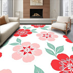 Bold Red Pink Floral Leaf Pattern Rug