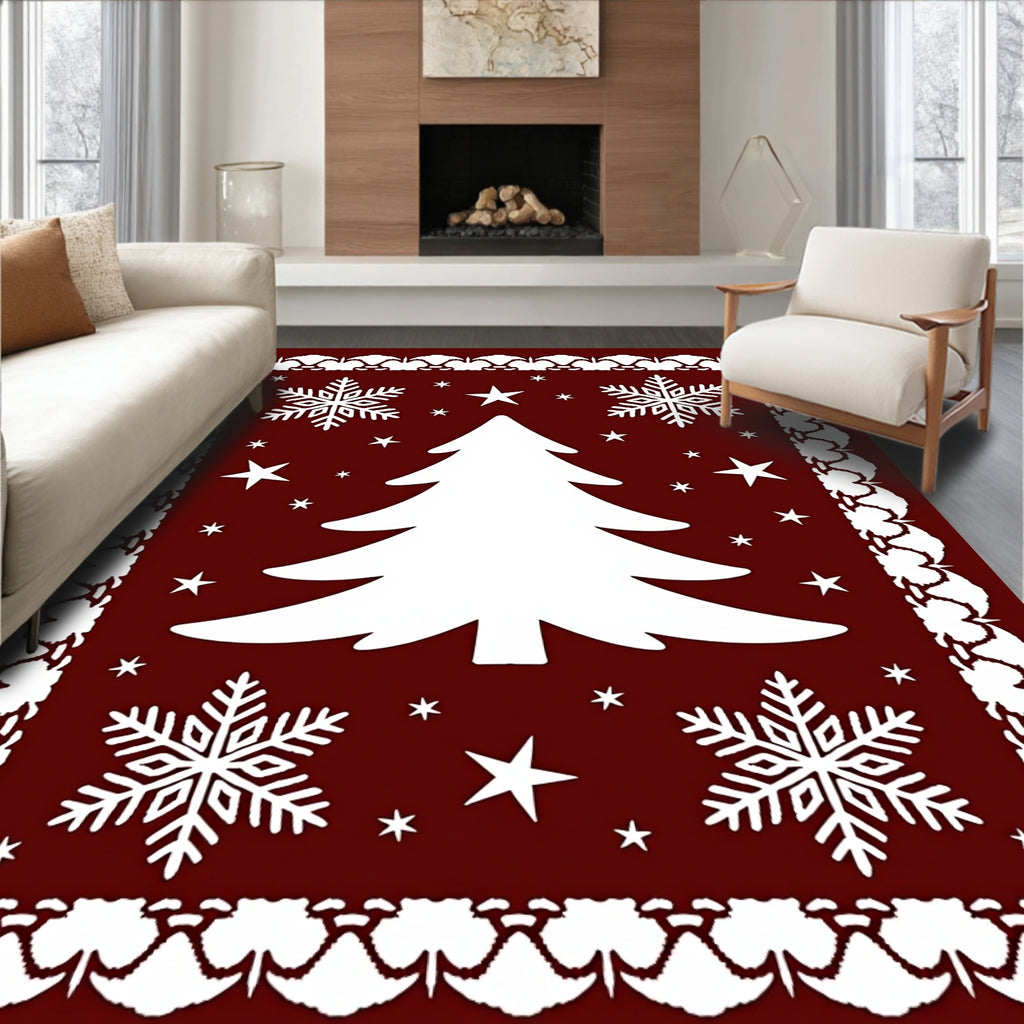 Winter Tree Snowflake Festive Pattern Rug