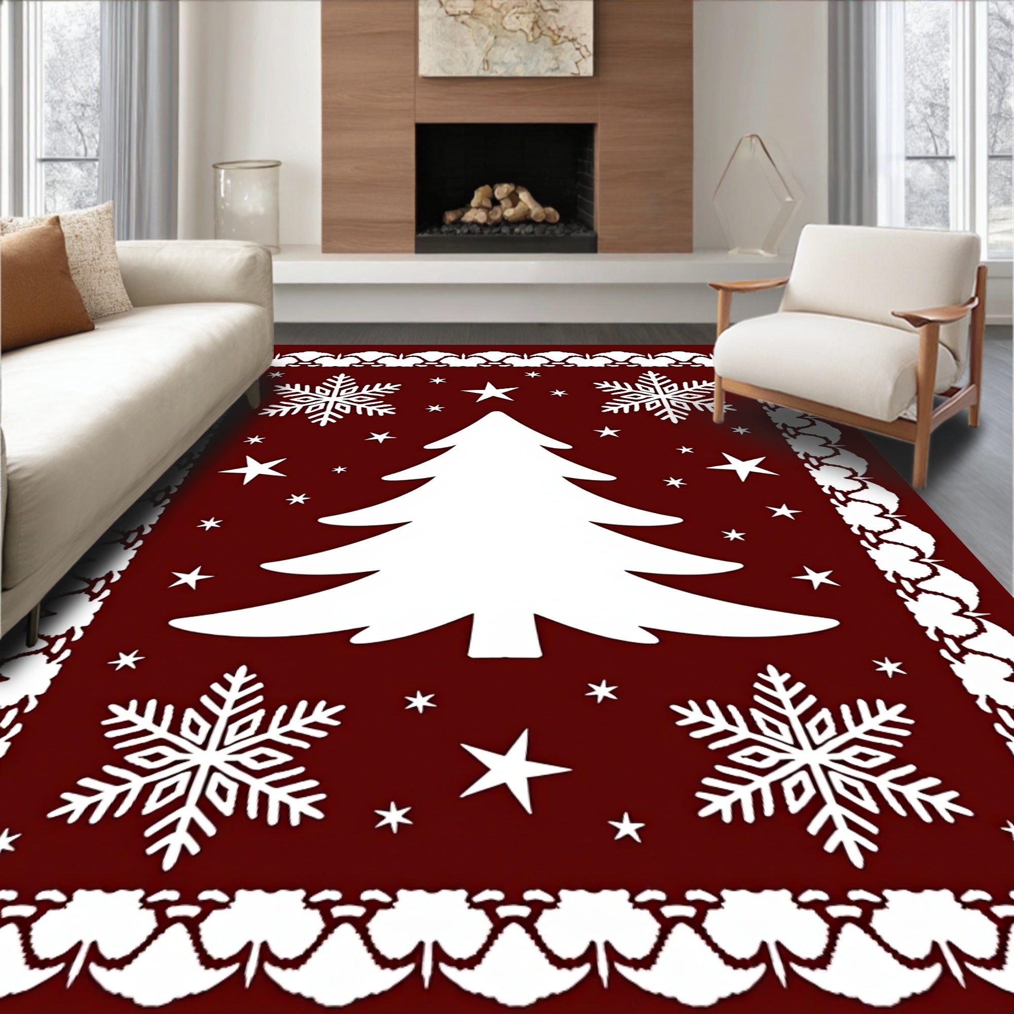 Winter Tree Snowflake Festive Pattern Rug