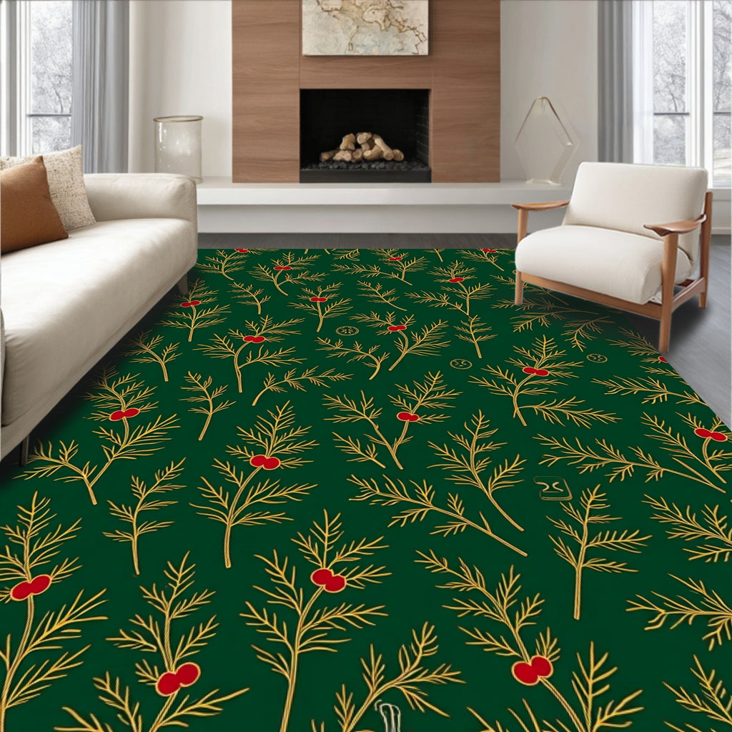 Emerald Red Berry Pine Sprig Rug