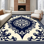 Classic Navy Cream Mandala Motif Rug