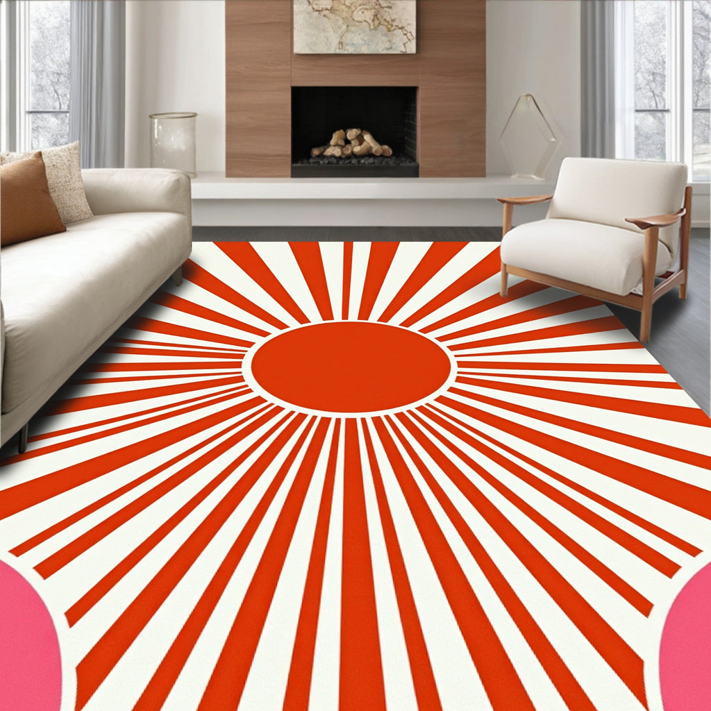 Retro Sunburst Pink Arc Design Rug